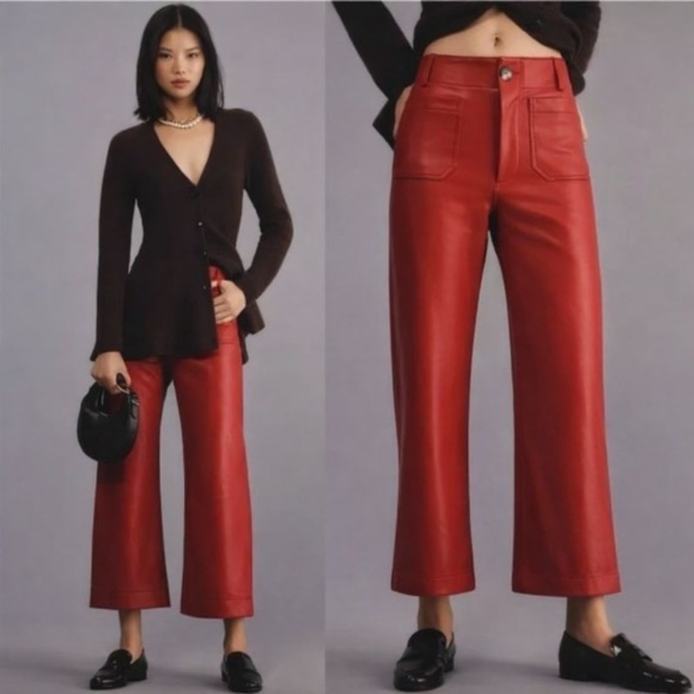 NWT Anthropologie Maeve The Colette Faux Leather‎ Crop Wide-Leg Pants Size 30